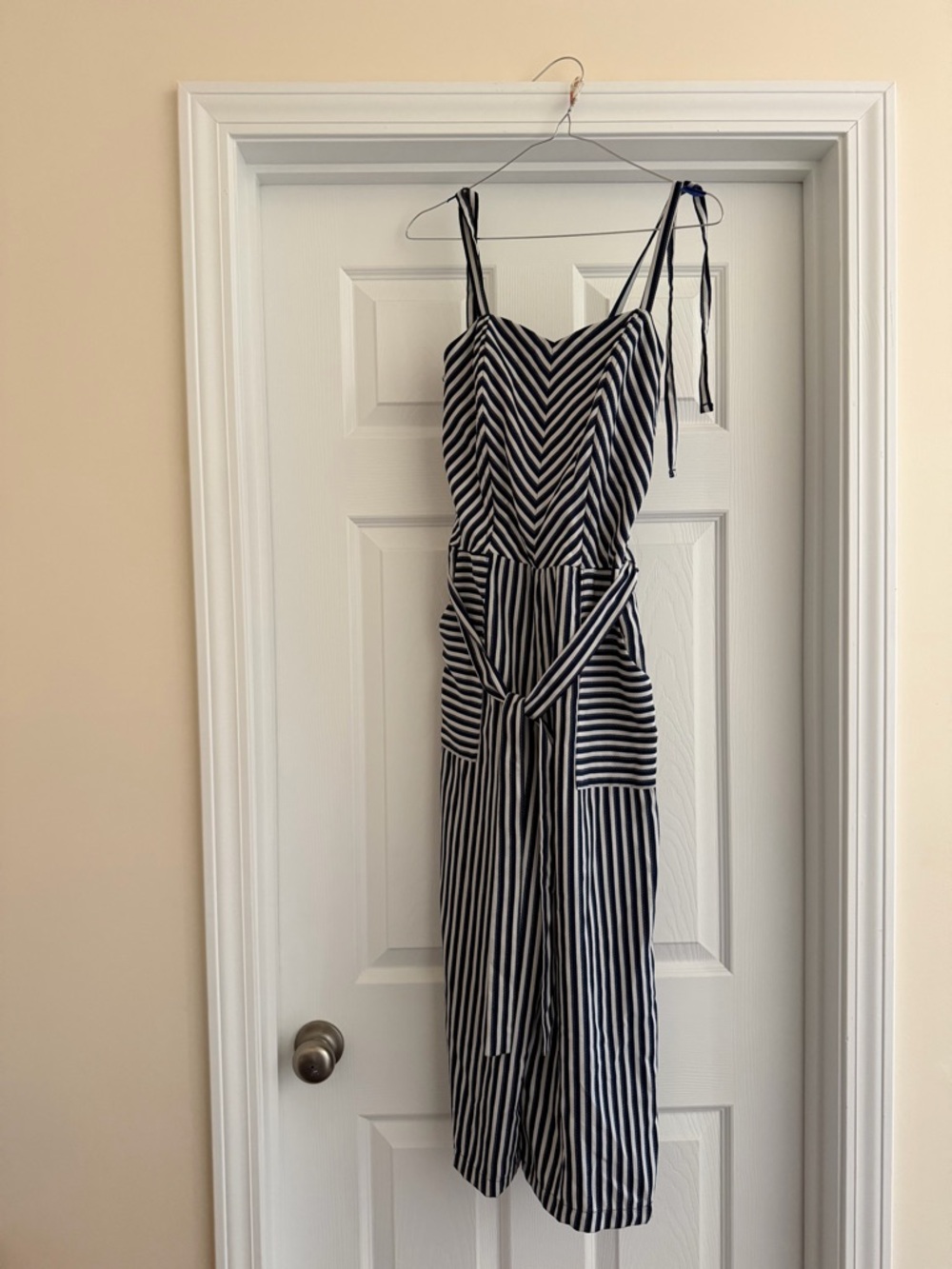 Monteau Navy and White Striped Sleeveless Jumpsuit
